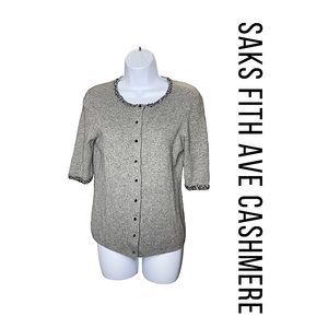 Saks Fifth Ave Heathered Gray Button Down Cashmere Sweater Size S EUC!